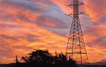 transmission tower at sunset